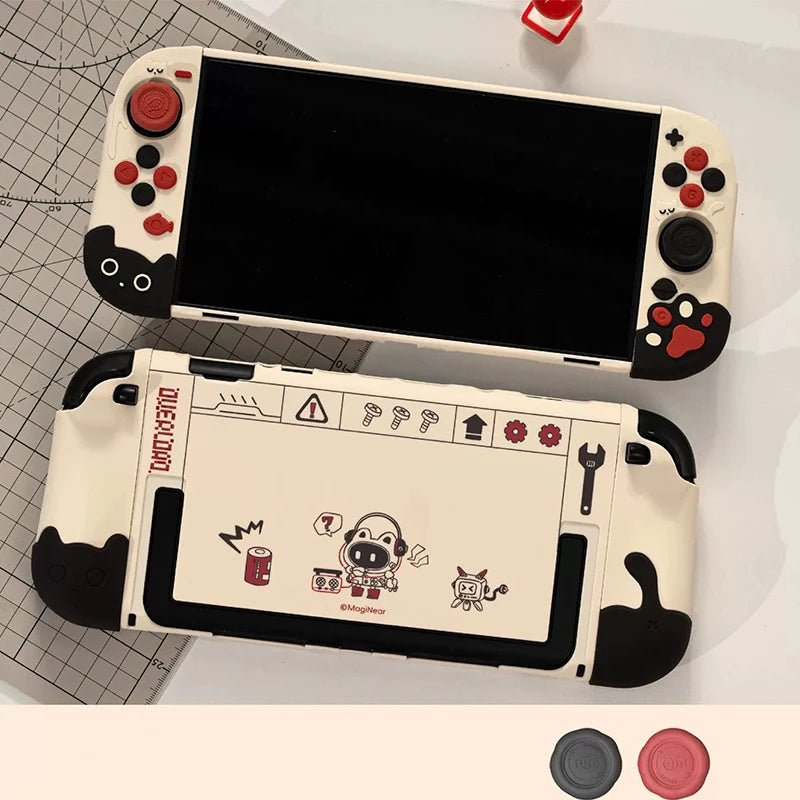 Gaming console with cartoon design on a white background
