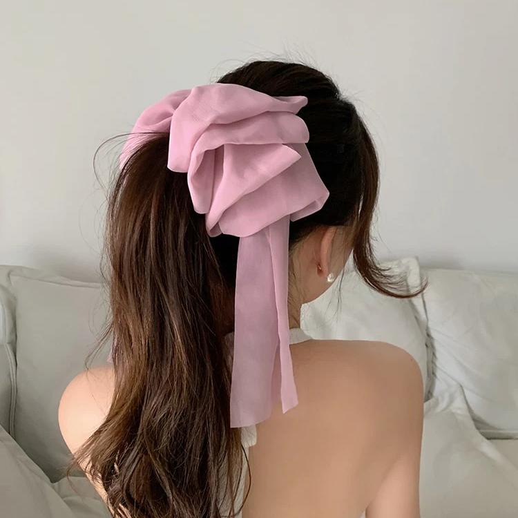 Large Pink Chiffon Barrette Bow