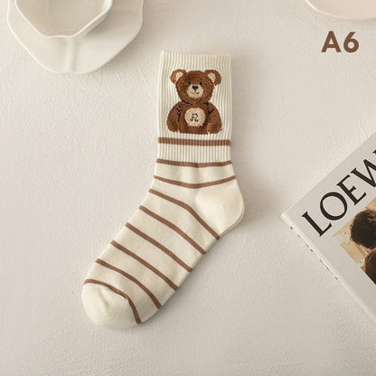 Cute Socks Aesthetic Outfits, Kawaii 3-Pair Bear Print Socks