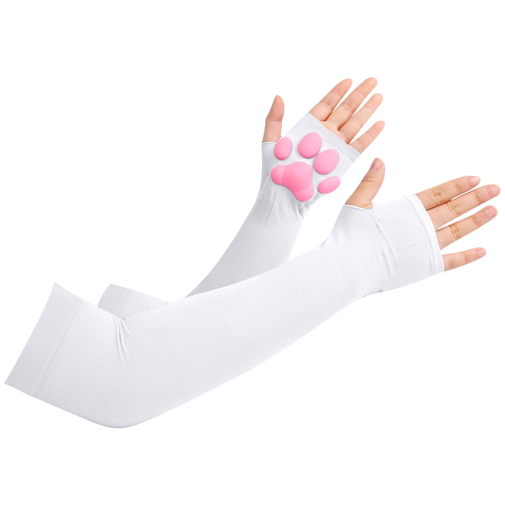 Kawaii Thigh High Cat Paw Sleeves in White