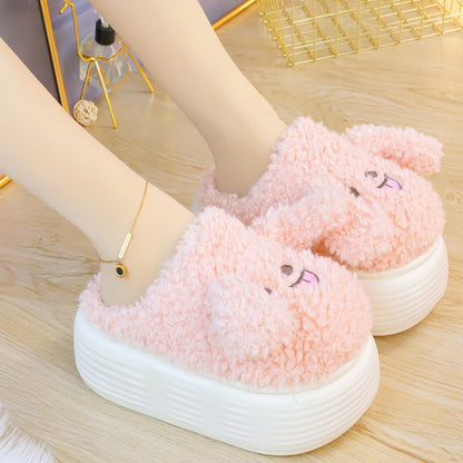 Kawaii Pink Thick Heel Puppy Slippers
