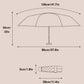 Measurement chart of an umbrella with dimensions on a beige background