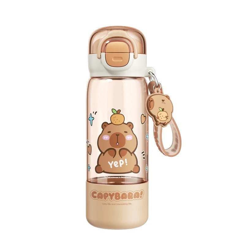 Cute capybara water bottle and keychain on a white background
