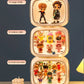 Three stacked illuminated display boxes showing different doll counts: 2 large dolls on top, 8 medium dolls in the middle, and 10 small size dolls on the bottom, set against a dark blue background with text labels.