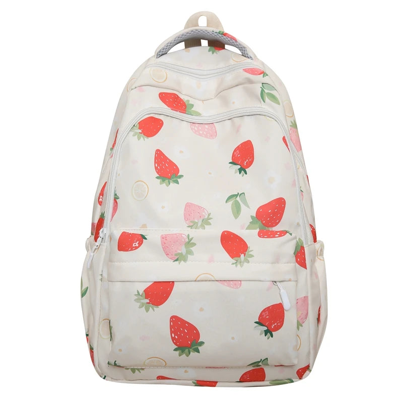 Pastel Strawberry Print Backpacks