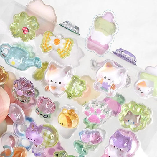 Colorful cat-themed decorative stickers in a clear plastic sheet.