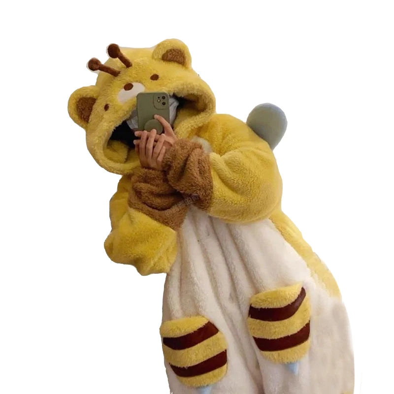 Kawaii Honey Bee Bear Fleece Pajamas taking selfie photo