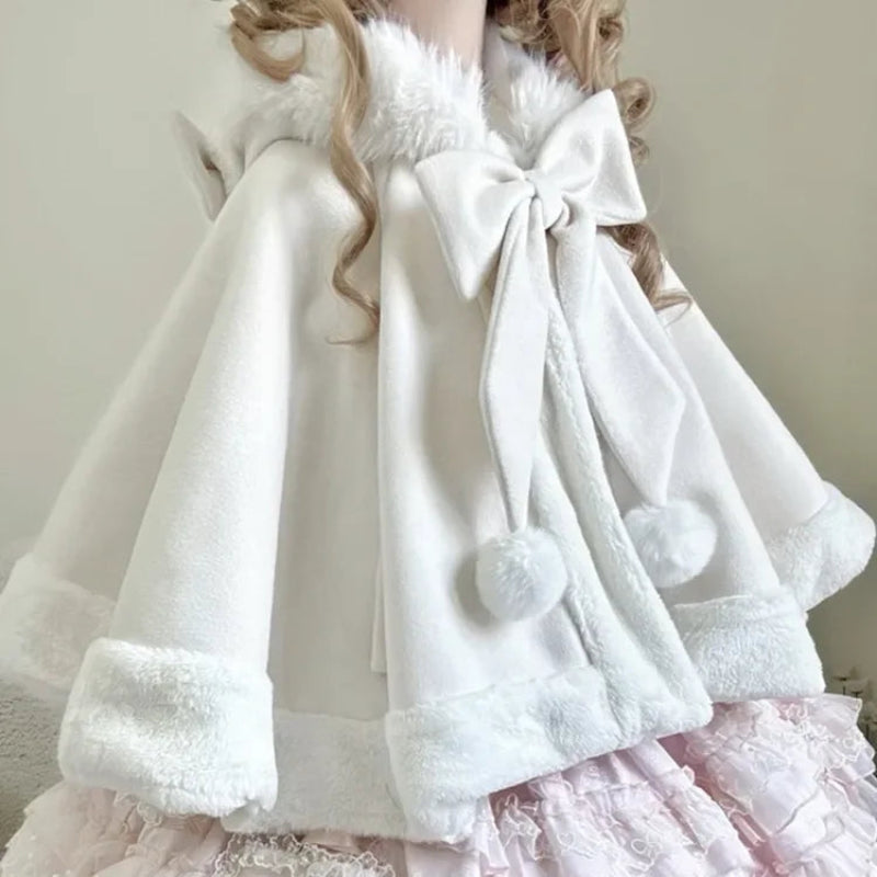 Kawaii bunny hooded white cloak 