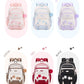 Collection of colorful backpacks with different color options on a white background