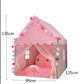 Pink children's play tent with dimensions indicated