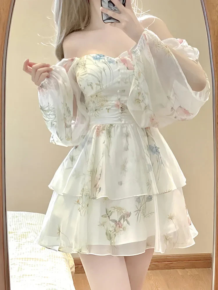 Cute Floral Chiffon Mini Dress Kore Kawaii Cute Floral Chiffon Mini Dress Kore Kawaii