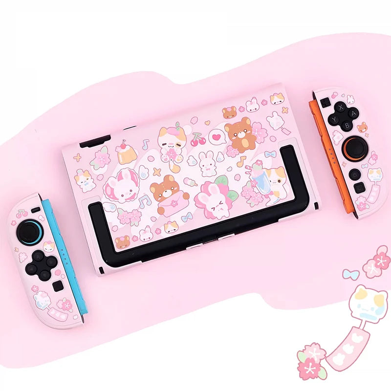 Gaming console with cute animal pattern on a pink surface