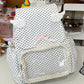 Kawaii Polka Dot Backpack front view in black and white 