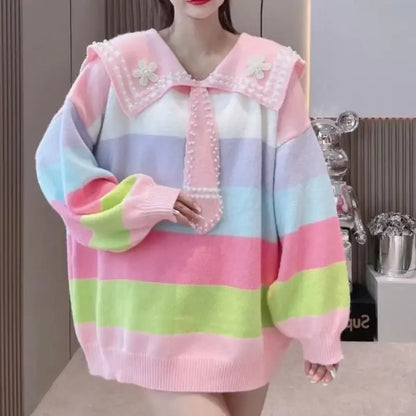 Pastel Rainbow Striped Sailor Sweater