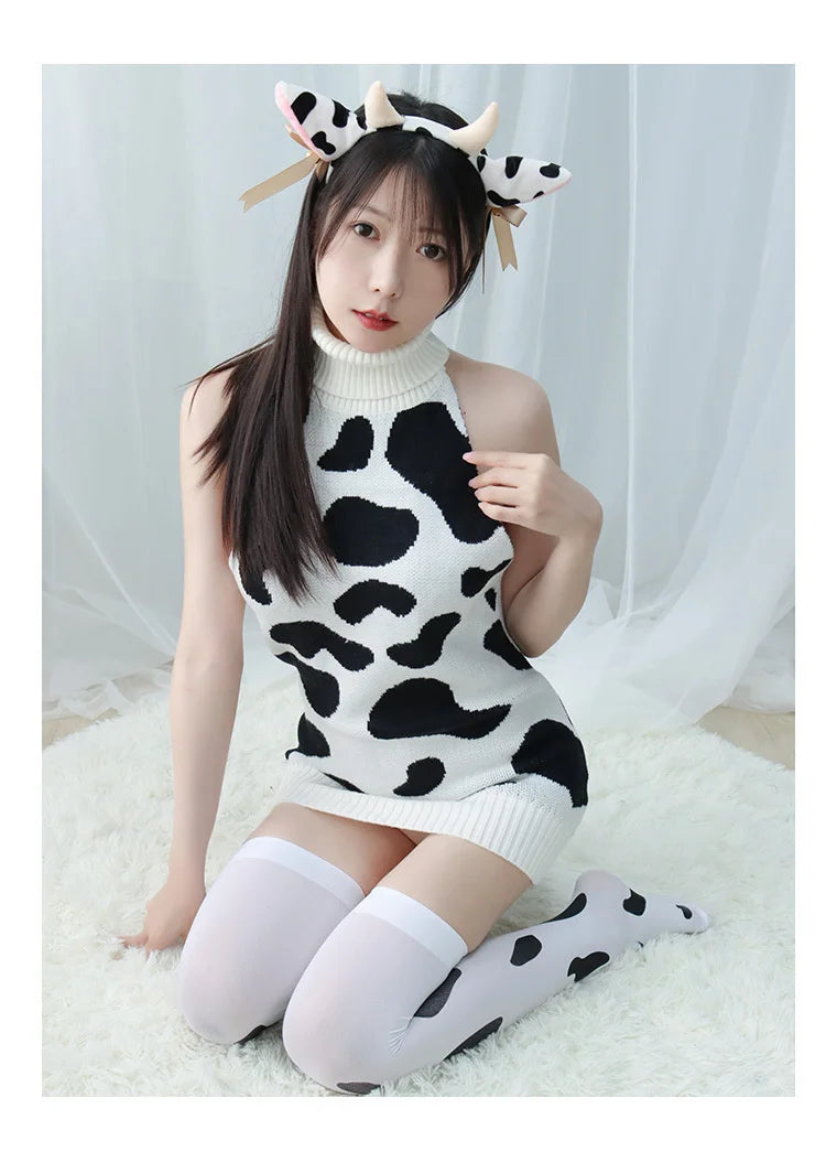 Cow Print Halter Mini Dress