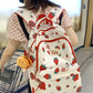 White and Red Strawberry Print Backpack