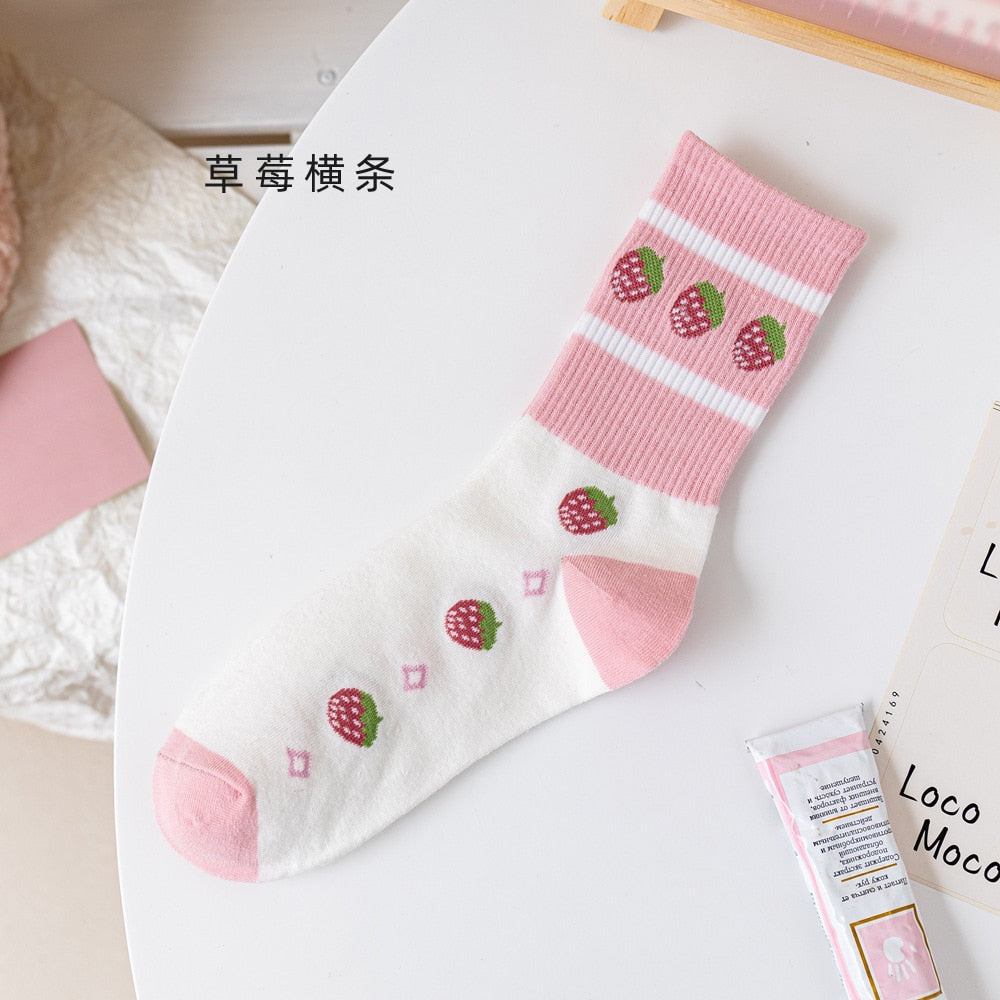 Kawaii Pink and White Strawberry Socks