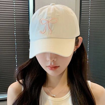 Sweet Bow Embroidery Baseball Hat in White