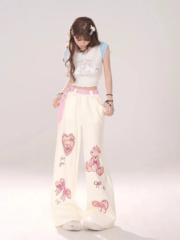 Kawaii Teddy Bear Print Pants