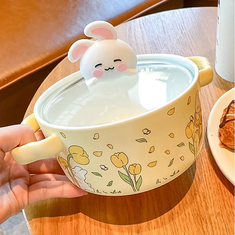 Kawaii Bunny Ramen Bowl With Lid