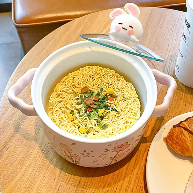 Kawaii Bunny Ramen Bowl With Lid