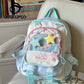 Kawaii Pastel-colored backpack with star designs on a chair