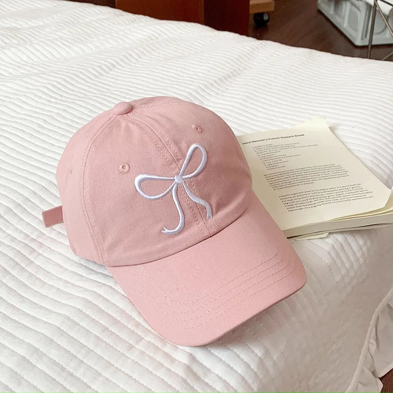 Sweet Bow Embroidery Baseball Hat in Pink