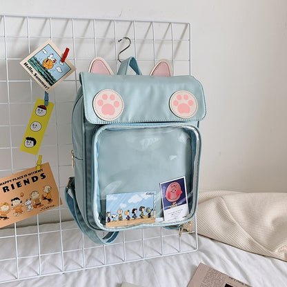 Kawaii Clear Pocket Cat Backpack