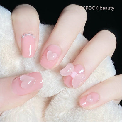 Kawaii Pink Heart & Bow Press On Nails