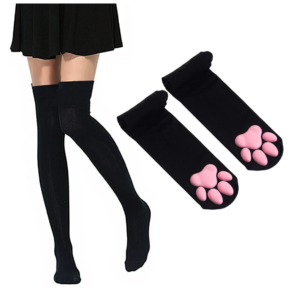 Kawaii Thigh High Cat Paw Stockings in Black