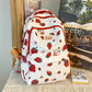 White and Red Strawberry Print Backpack