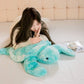Plush blue turtle being laid on