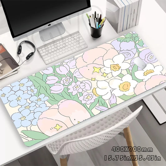 Kawaii Pastel Flowers Desk Pad