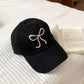 Sweet Bow Embroidery Baseball Hat in Black