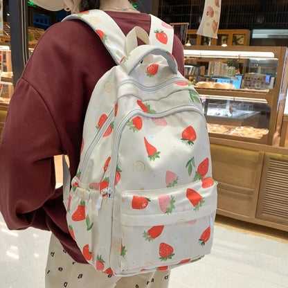 Pastel Strawberry Print Backpacks