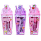 Three lip balm and lip gloss sets in pink and purple packaging with cartoon characters on a white background.
