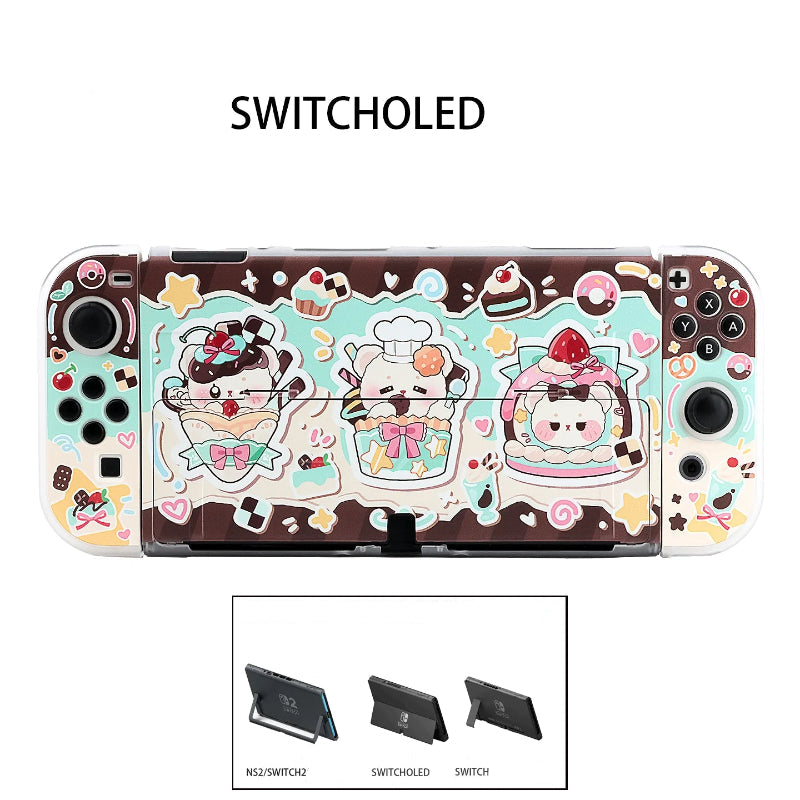 Nintendo Switch case with kawaii designs on a white background