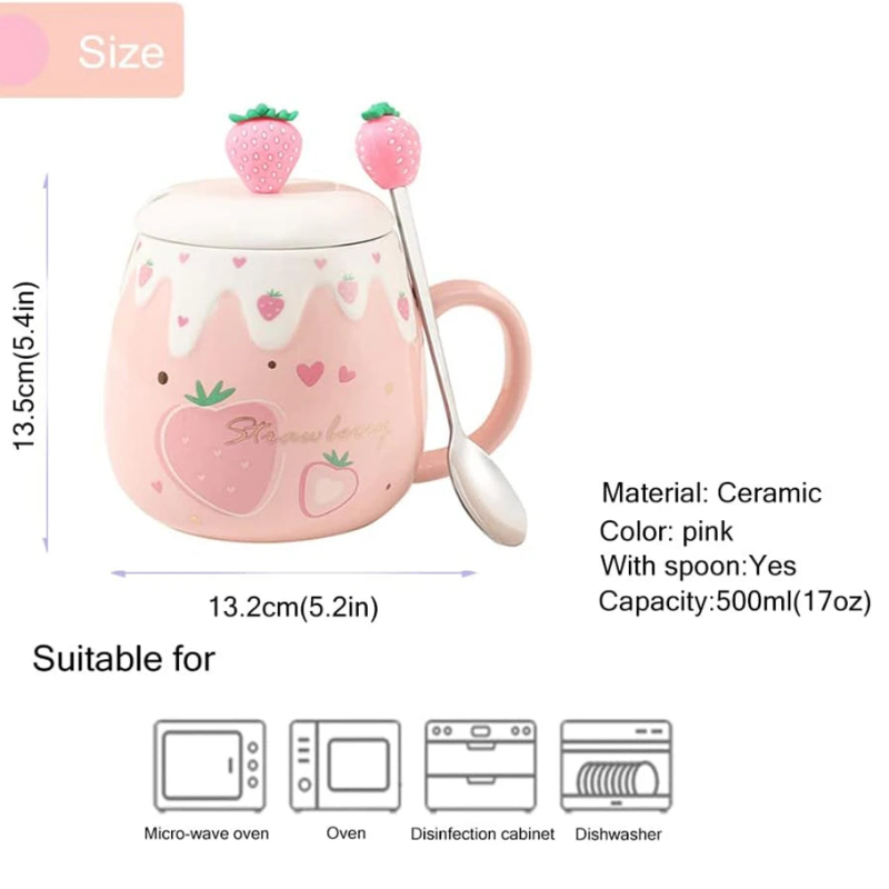 Kawaii Pink Strawberry Mug dimensions 