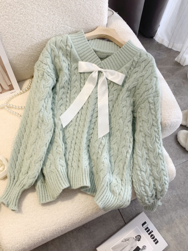 Sweet V-Beck Bow Sweater