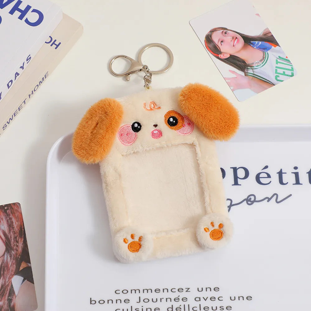 Plush Animal Photo Card Holder Keychain
