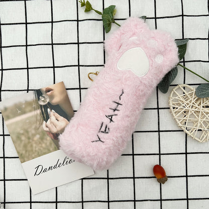 Kawaii Pink Plush Cat Paw Pencil Bag