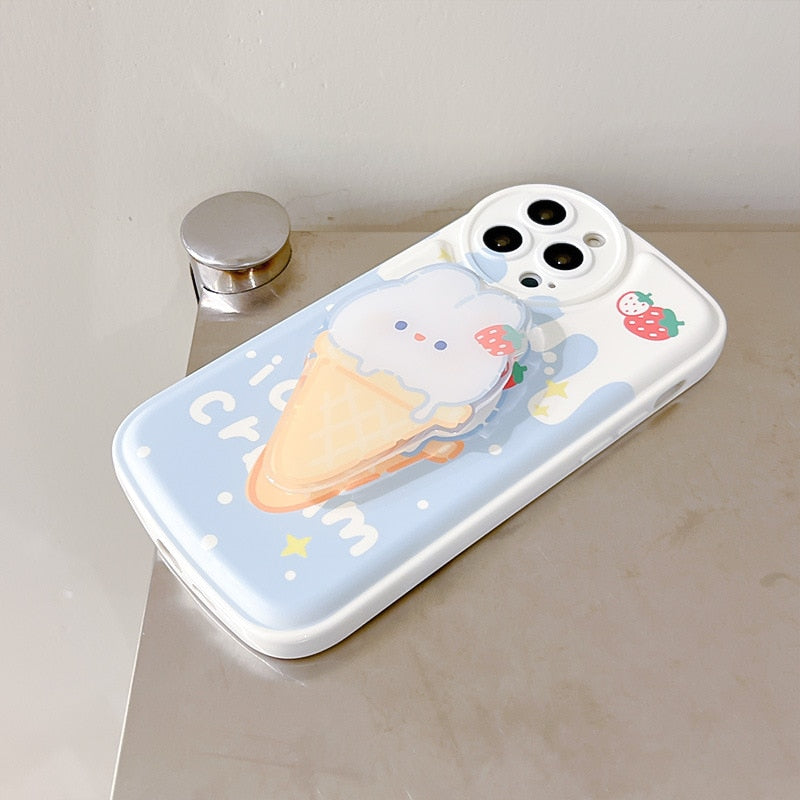 Kawaii Ice Cream Bunny iPhone Case on a Table