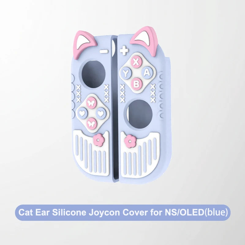 Cat ear silicone Joycon cover for NS/OLED on a light gray background