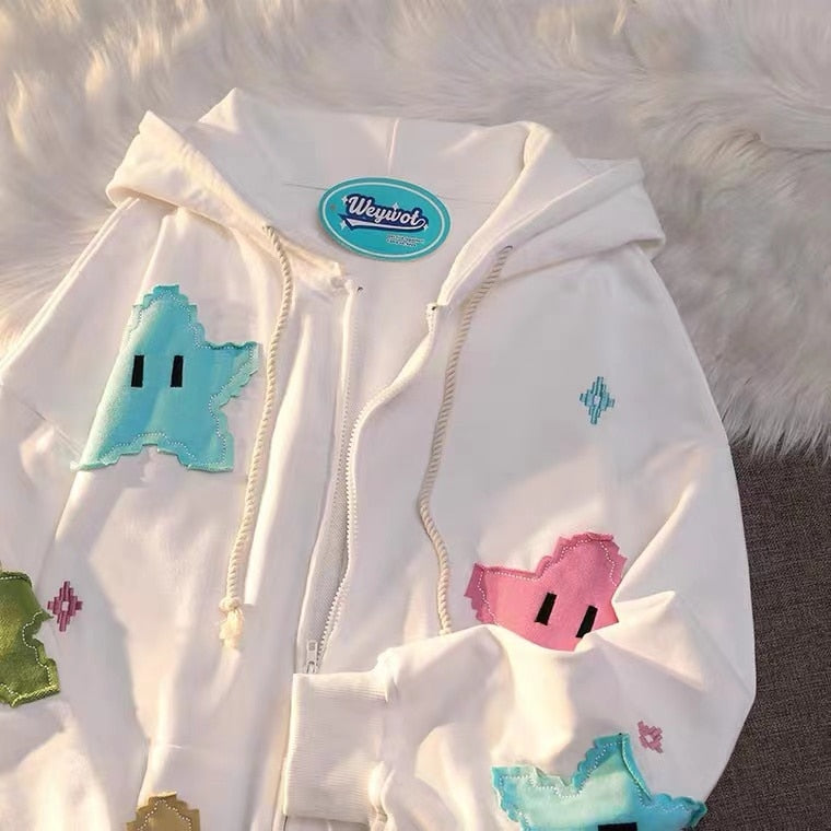 Kawaii White Game Star Hoodie