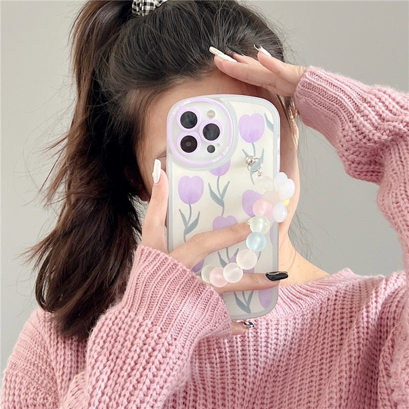 Kawaii Purple Flower & Chain Soft iPhone Case