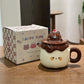 Multi colored Kawaii Animal Pudding Ceramic Mug sitting on a countertop 
