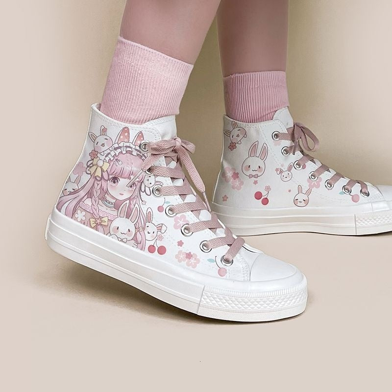 Kawaii Cherry Bunnies Canvas Shoes