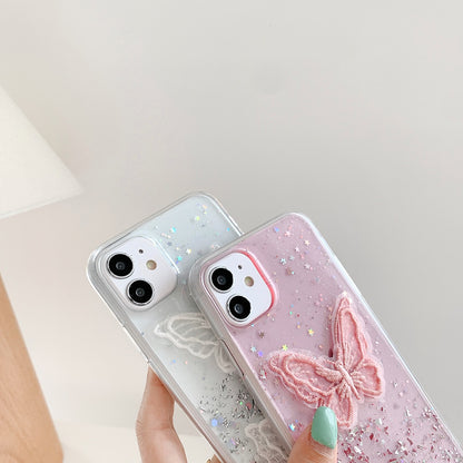 Kawaii Clear and Pink Glitter Star Butterfly iPhone Cases