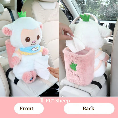 Plush Animal Car Tissue Box & Garbage Can