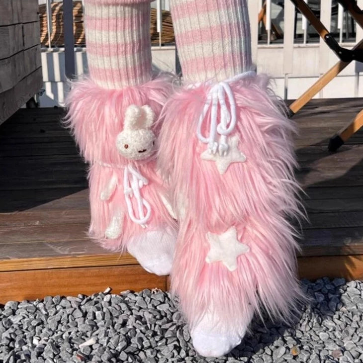 YELLO　BUNNY FAUX FUR MULES & LEG WARMERS Harajuku Furry Bunny Leg Warmers – Kore Kawaii